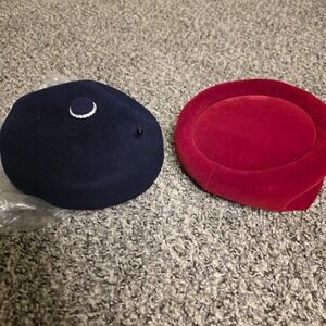 Vintage Dayne Hat Fascinator Velvet Lot 2 Navy Red Rhinestone Womens One Size